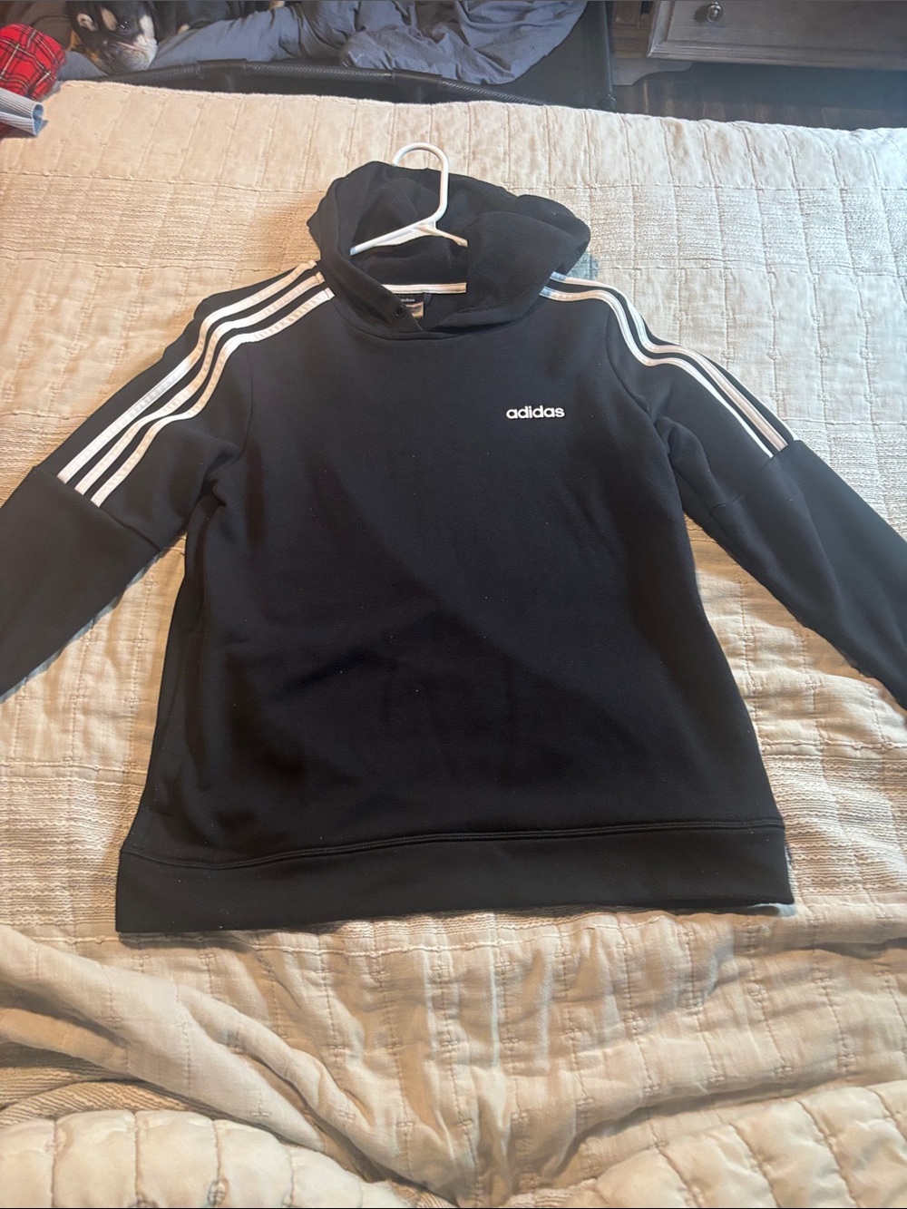 adidas Black Crewneck Hoodie with White 3-Stripes